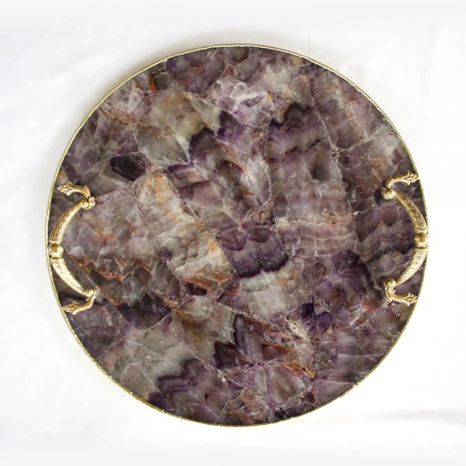 Amethyst Agate Serving Tray With Brass Handles | Circular The Tangerine Store