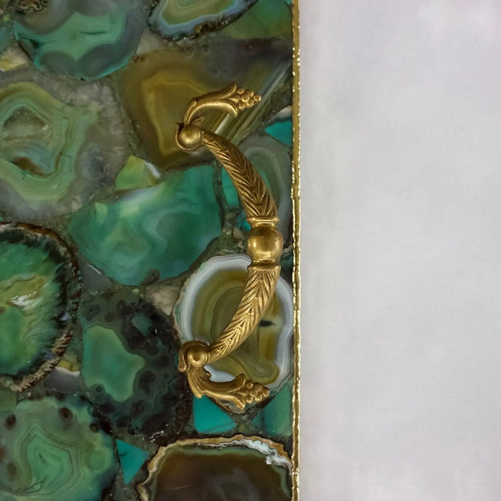 Light Green Agate Serving Tray With Brass Handles | Square The Tangerine Store