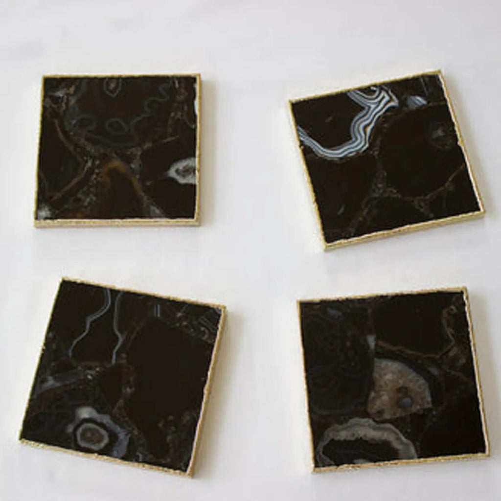 Black Agate - Set of 4 Large Square Coasters | Personalised Momentos The Tangerine Store