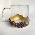 Set of 2 |Crystal Glass Coffee/Tea/Juice Mugs with Gold Plated Purple Amethyst Agate/Quartz Semi-precious Crystals | 17 oz/500 ml The Tangerine Store